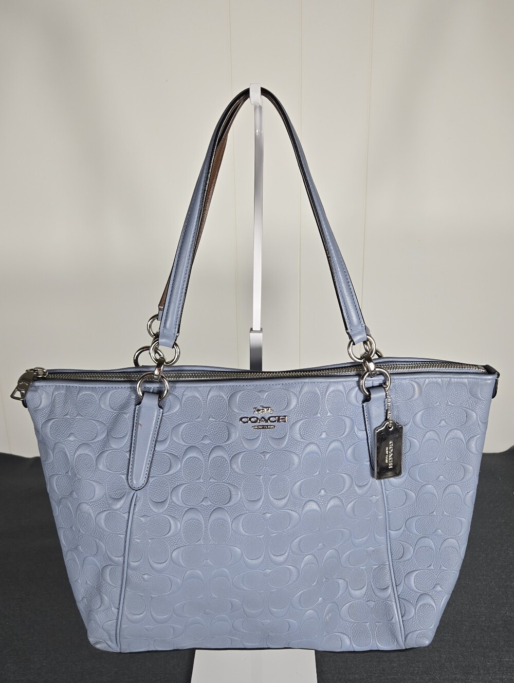 Coach Ava Light Blue Embossed Signature Tote